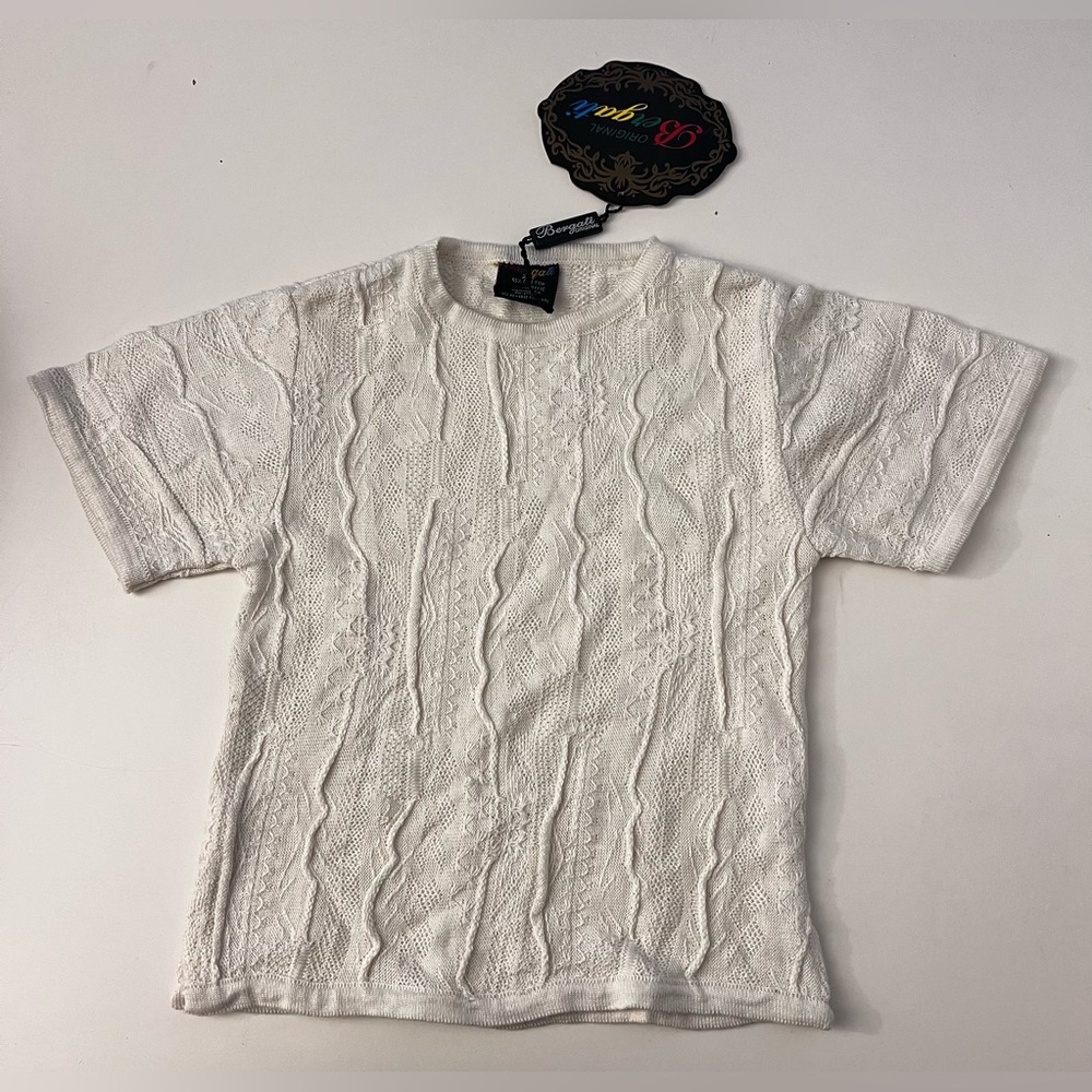 Vintage 90s Bergati Kids Sweater 3D Textured Knit Coogi Style cream y2k 2t